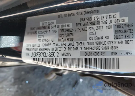 2020 Mazda Cx-5 Touring from USA, damaged, VIN JM3KFBCM0L1829612